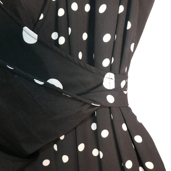 Worthington Faux Wrap Midi Dress Womens XL Black White Polka Dot V Neck High Low - Picture 6 of 16